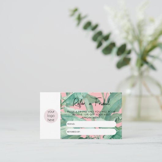 Tropische Blätter - Geschäftsleute empfehlen Freun Visitenkarte (Stehend Vorderseite)