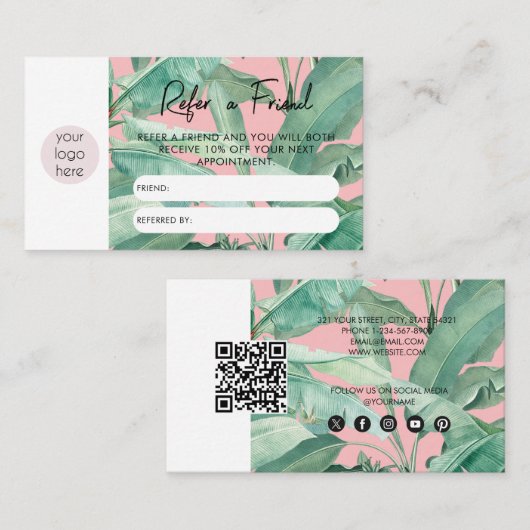 Tropische Blätter - Geschäftsleute empfehlen Freun Visitenkarte (Vorne/Hinten)