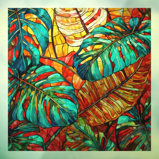 Tropische Blätter Gewebte Glaskunst Fensteraufkleber (Blatt 3)