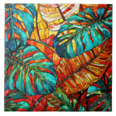 Tropische Blätter Gewebte Glaskunst Fliese (Vorderseite)