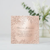 Tropische Blätter Glitzer Garden Rosa Rose Gold Einladung (Stehend Vorderseite)