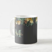 Tropische Blätter Glitzer Monogram Thermal Tumbler Kaffeetasse (Vorderseite Links)