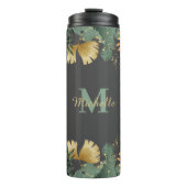 Tropische Blätter Glitzer Monogram Thermal Tumbler Thermosbecher (Vorderseite)