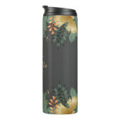 Tropische Blätter Glitzer Monogram Thermal Tumbler Thermosbecher (Nach rechts gedreht)
