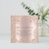Tropische Blätter Glitzer Rahmen Blush Rose Gold Einladung (Stehend Vorderseite)