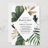 Tropische Blätter Gold Foil Rahmen Bridal Luncheon Einladung (Vorderseite)