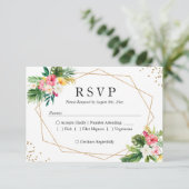 Tropische Blätter Gold Frame Wedding RSVP (Stehend Vorderseite)