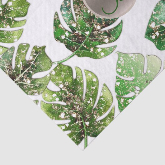 Tropische Blätter Gold Glitzer Chic Monogram Seidenpapier (Ausschnitt)