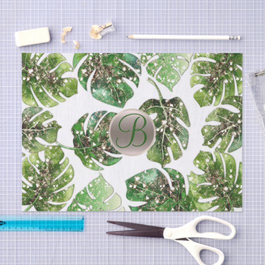 Tropische Blätter Gold Glitzer Chic Monogram Seidenpapier (Handwerk)