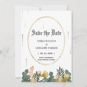 Tropische Blätter, Gold Save-the-Date Save The Date