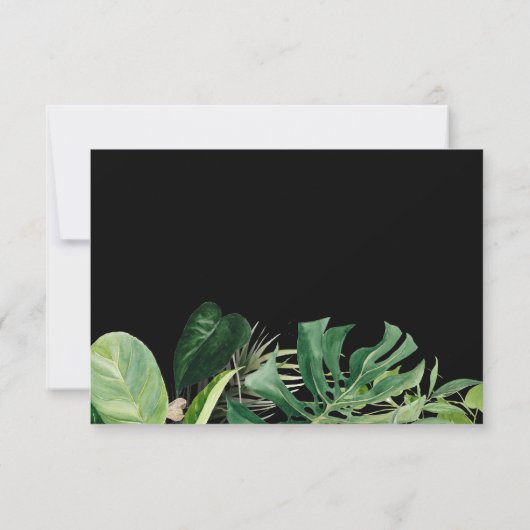 Tropische Blätter Gold Script Save the Date Foto Ankündigung (Rückseite)