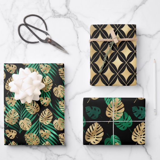 Tropische Blätter Gold und Grün (Vorderseite)