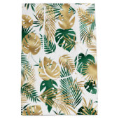 Tropische Blätter Gold und Grün Mittlere Geschenktüte (Rückseite)
