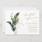 Tropische Blätter Gold Wedding Brautparty Einladung (Vorderseite)