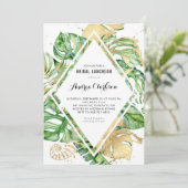 Tropische Blätter Goldene Foil Sommer-Bridal Einladung (Stehend Vorderseite)