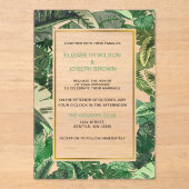 Tropische Blätter Goldgrün botanische Hochzeit Acryleinladungen (Vorderseite)