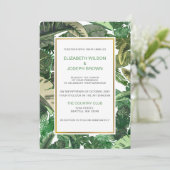 Tropische Blätter Goldgrün botanische Hochzeit Einladung (Stehend Vorderseite)