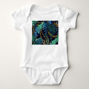 Tropische Blätter, Goldketten, nahtlos. Baby Strampler