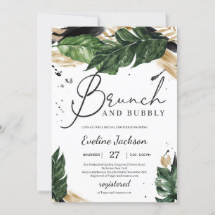 Tropische Blätter Goldspritzen Brunch und Bubby Einladung