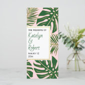 Tropische Blätter, grün, goldfarben, rosa Hochzeit Programm (Stehend Vorderseite)