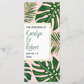 Tropische Blätter, grün, goldfarben, rosa Hochzeit Programm (Vorderseite)
