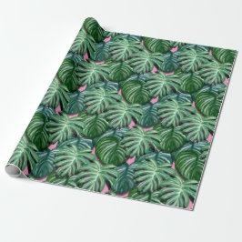 Tropische Blätter grün und rosa Geschenkpapier