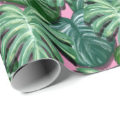 Tropische Blätter grün und rosa Geschenkpapier (Rolleneckpunkt)