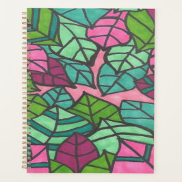 Tropische Blätter grün und rosa Planer