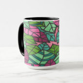 Tropische Blätter grün und rosa Tasse (Vorderseite Links)