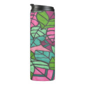 Tropische Blätter grün und rosa  Thermosbecher (Nach rechts gedreht)