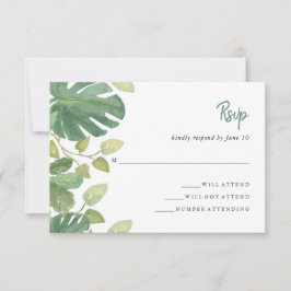 Tropische Blätter | Grün-Weiß-Hochzeitreaktion RSVP Karte