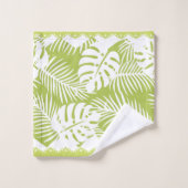 Tropische Blätter Grüne Extravagante Trimm Badhandtuch Set (Waschlappen)