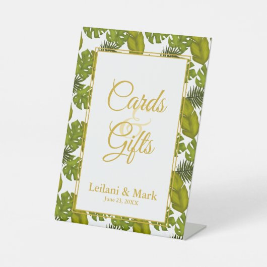 Tropische Blätter Grüne Gold Cards und Geschenke H Sockelschild (Vorderseite)