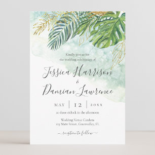 Tropische Blätter Grüne Goldene Foliage Hochzeit Einladung