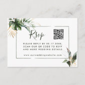 Tropische Blätter Grüne Hochzeitsszenarien mit QR- Begleitkarte (Vorderseite)