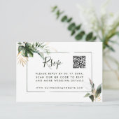 Tropische Blätter Grüne Hochzeitsszenarien mit QR- Begleitkarte (Stehend Vorderseite)