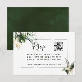 Tropische Blätter Grüne Hochzeitsszenarien mit QR- Begleitkarte