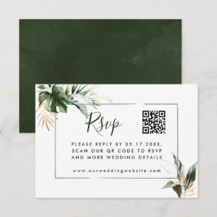 Tropische Blätter Grüne Hochzeitsszenarien mit QR- Begleitkarte