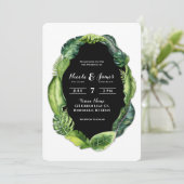 Tropische Blätter Grüne klassische Hochzeit Einladung (Stehend Vorderseite)