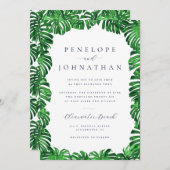 Tropische Blätter Grüne Palme Moderne Hochzeit Einladung (Vorne/Hinten)