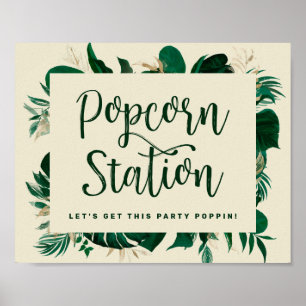 Tropische Blätter Grüne Popcorn-Station Hochzeit Poster