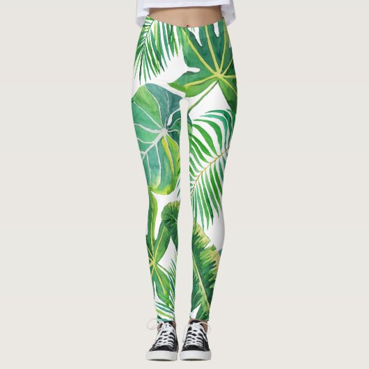Tropische Blätter Hawaii Modern Summer Beach Moder Leggings (Vorderseite)