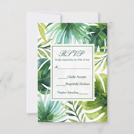 Tropische Blätter Hawaiian Summer Wedding RSVP (Vorderseite)