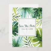 Tropische Blätter Hawaiianische Hochzeit retten da Ankündigungspostkarte (Vorne/Hinten)