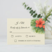 Tropische Blätter Hibiskus Blume Hochzeit RSVP (Stehend Vorderseite)