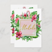 Tropische Blätter Hibiskus Flamingo Mahalo Vielen Dankeskarte (Vorne/Hinten)