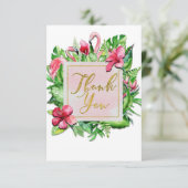 Tropische Blätter Hibiskus Flamingos Danke Karte (Stehend Vorderseite)