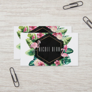 Tropische Blätter Hibiskus Flamingos Elegant Chic Visitenkarte