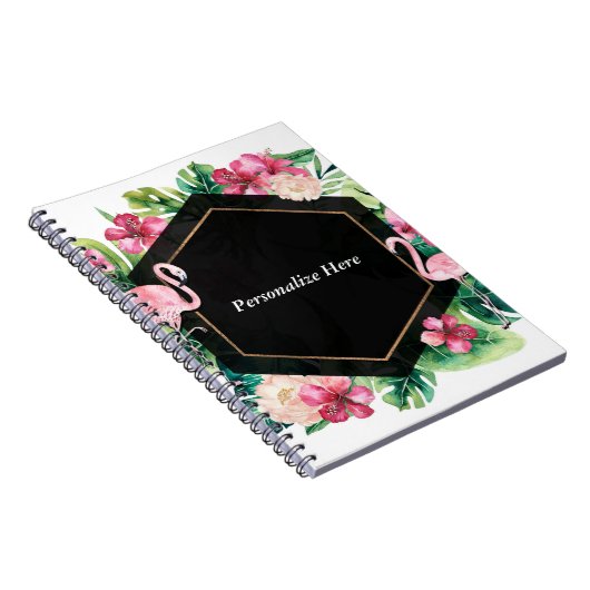 Tropische Blätter Hibiskus Flamingos Eleganter Chi Notizblock (Rechte Seite)