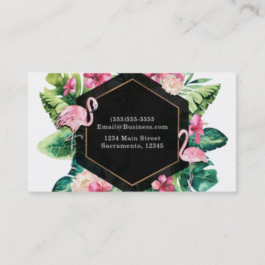 Tropische Blätter Hibiskus Flamingos Eleganter Chi Visitenkarte (Rückseite)